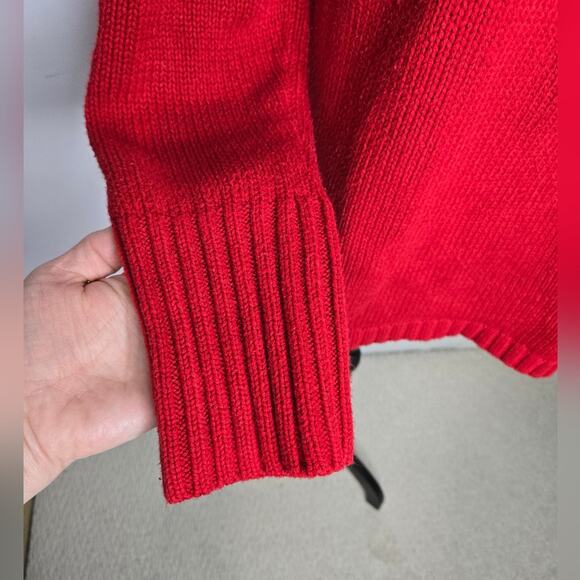 CHAPS Womens Red Cable Knit Sweater Size L Long Sleeve Side Slits Boat Neck - Picture 5 of 9